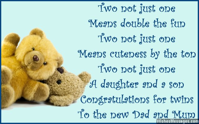 Congratulations card message for having twins