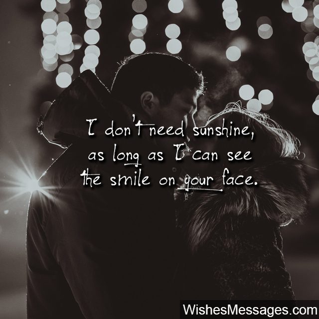 Couple kissing romantic quote your smile is my sunshine