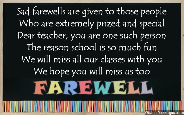 Farewell card message poem for teacher