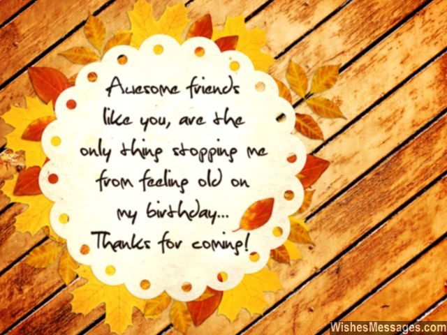 Friends thank you for coming birthday party sweet return card
