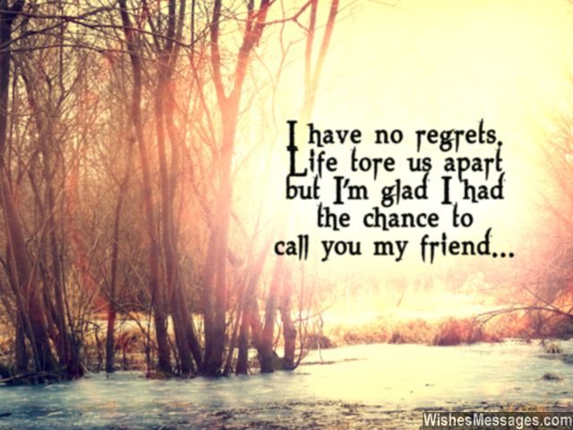 Friendship quote i miss my friend no regrets
