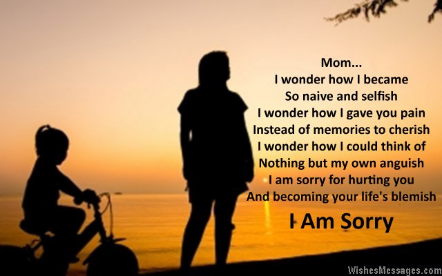 I am sorry card poem showing a mother and a daughter