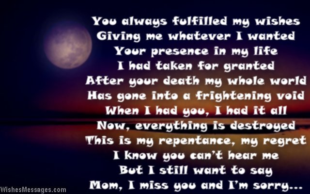 Missing you poem for mother after death and loss