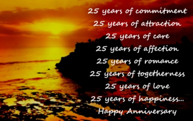 Silver jubilee wedding anniversary greeting card message