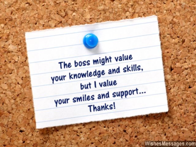Thank you note for colleagues boss values skill support for me