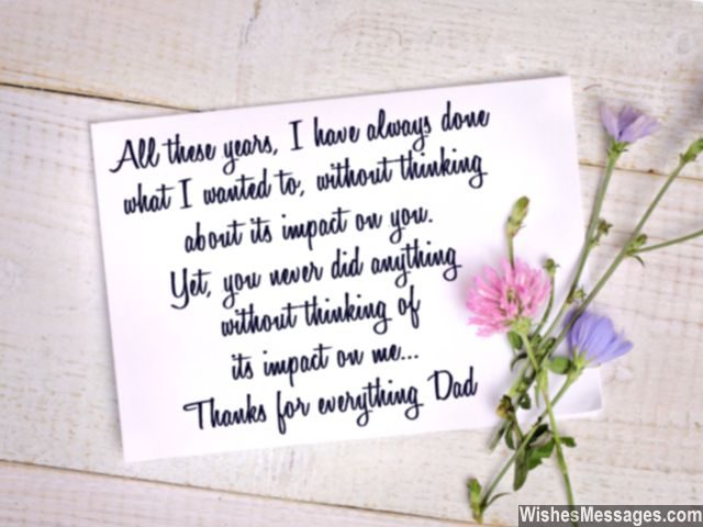 Thanks for everything dad sweet note for fathers greeting card